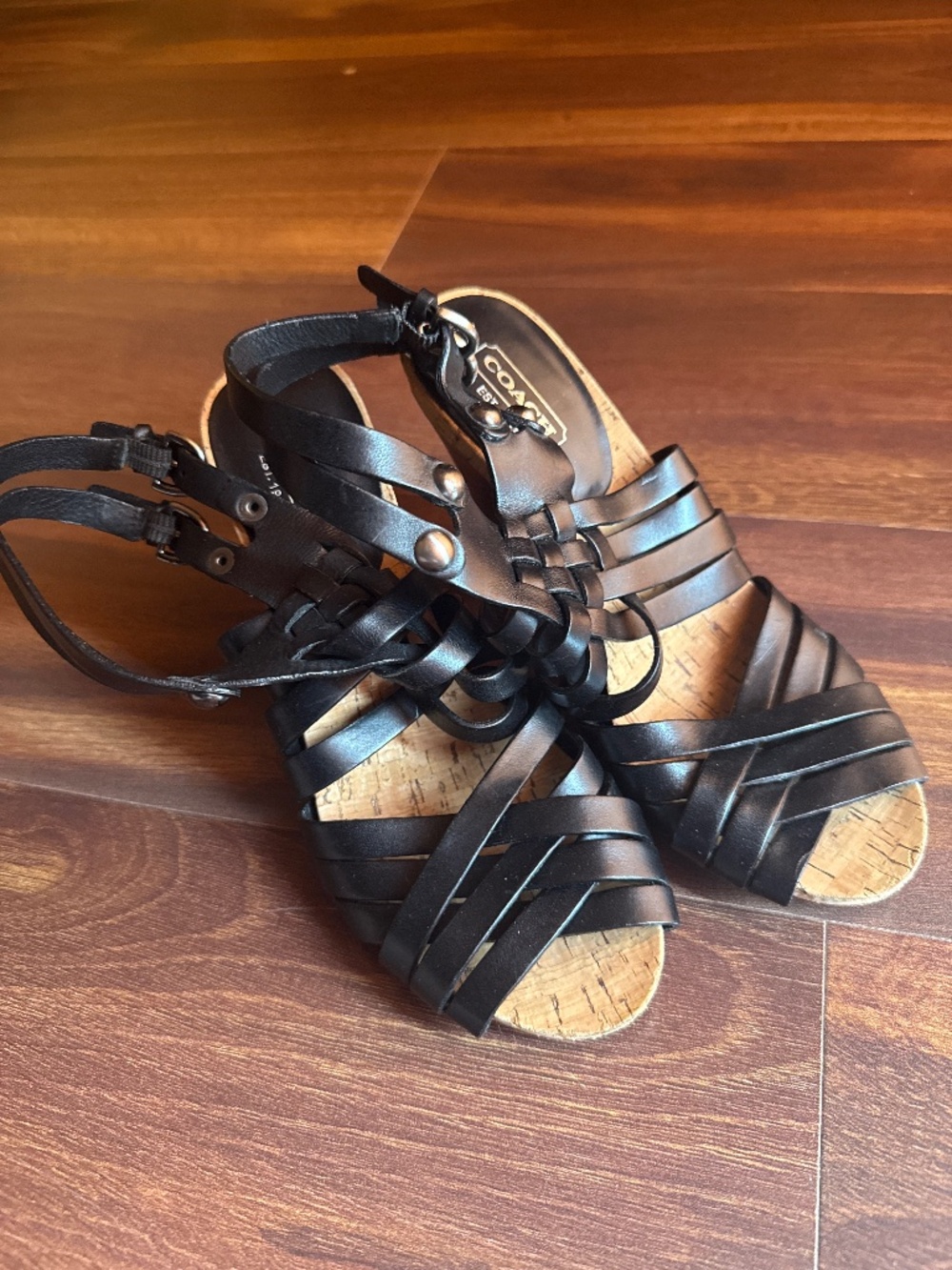 COACH Strappy Braided Heeled Sandals Size 6